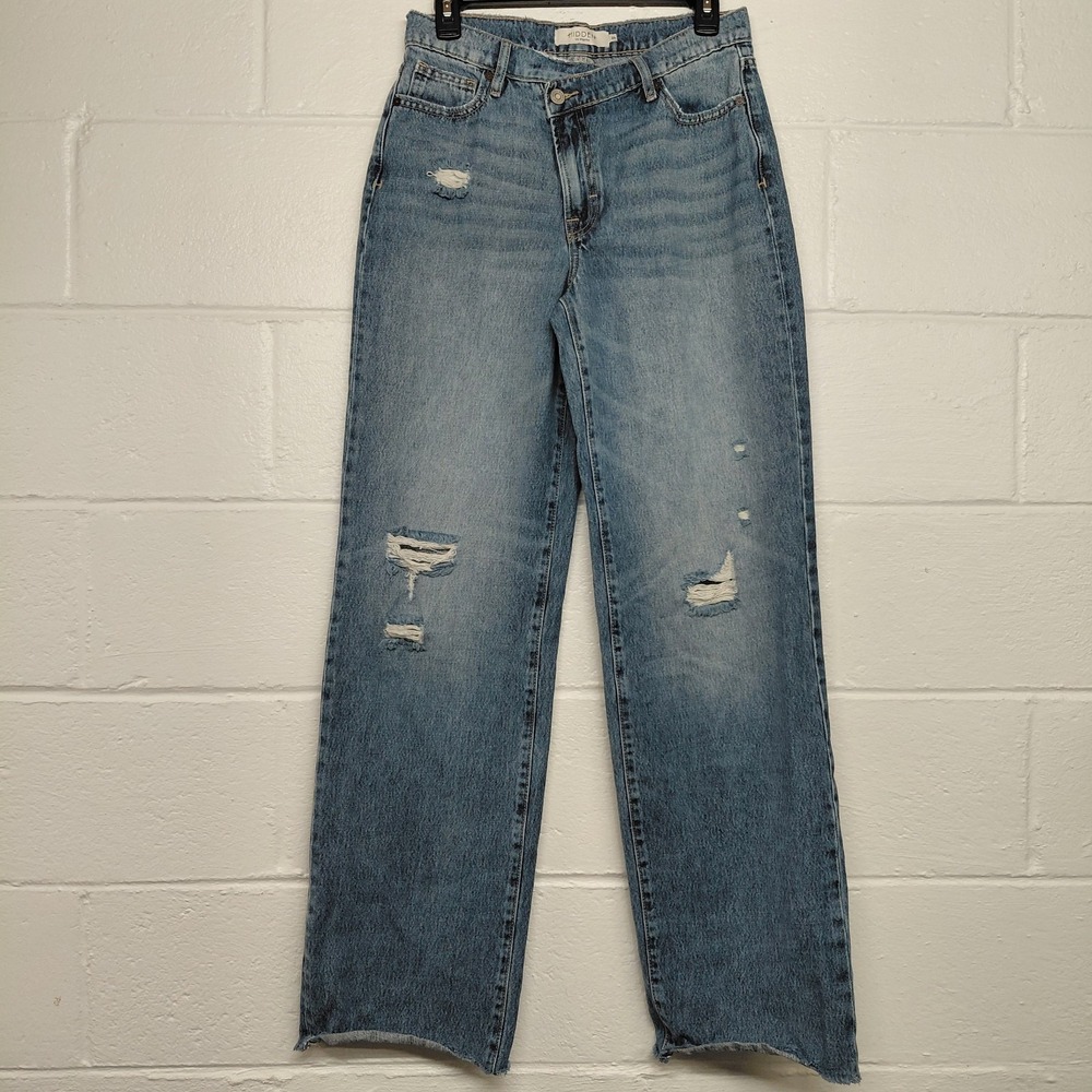 HIDDEN Jeans 26x33 Logan High Rise Wide Leg Dad Jean Distressed Denim Raw Hem